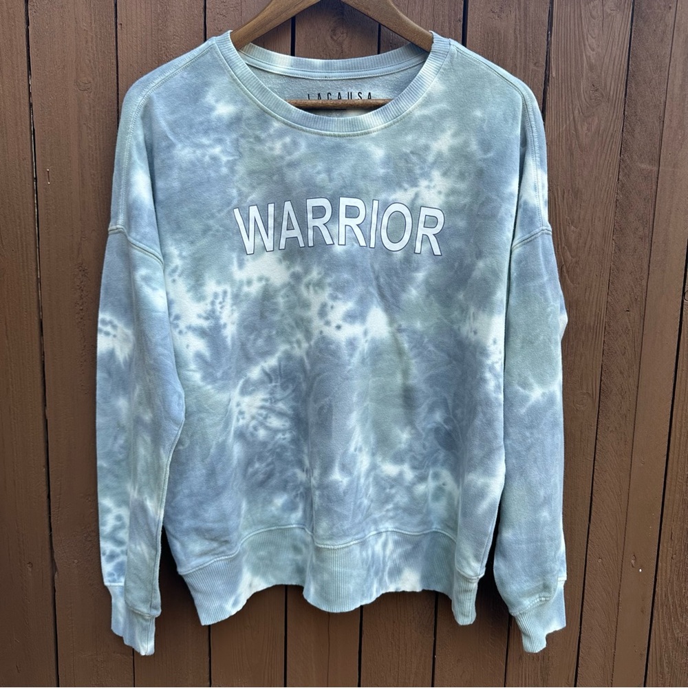 LACAUSA | NWT Size Small Blue/White Tie Dye Warrior Sweatshirt/Top
